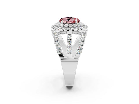 White gold Double Halo Round Cut Diamond Split Shank Pave Set Ring_2