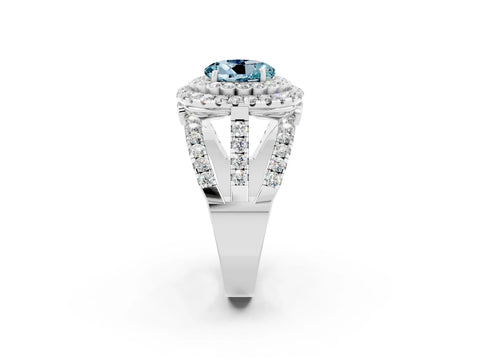 White gold Double Halo Round Cut Diamond Split Shank Pave Set Ring_2