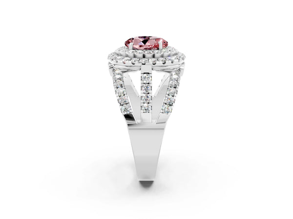 White gold Double Halo Round Cut Diamond Split Shank Pave Set Ring
