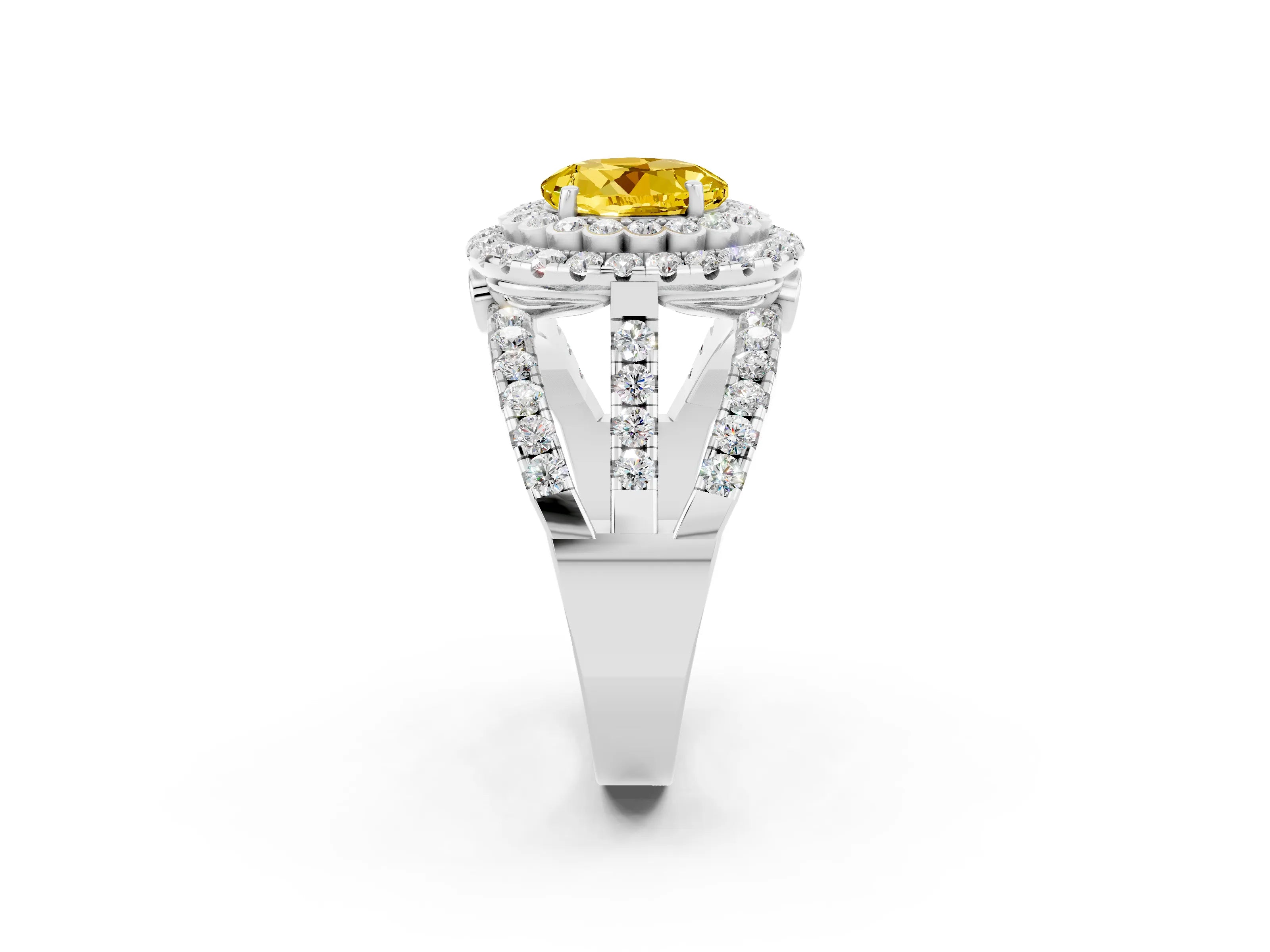 White gold Double Halo Round Cut Diamond Split Shank Pave Set Ring_2