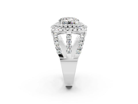White gold Double Halo Round Cut Diamond Split Shank Pave Set Ring_2
