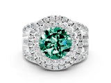White gold Double Halo Round Cut Diamond Split Shank Pave Set Ring