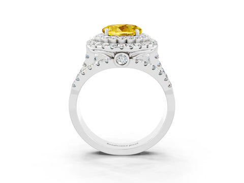 White gold Double Halo Round Cut Diamond Split Shank Pave Set Ring_3