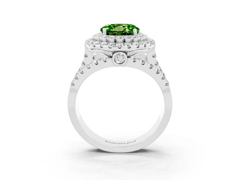 White gold Double Halo Round Cut Diamond Split Shank Pave Set Ring_3