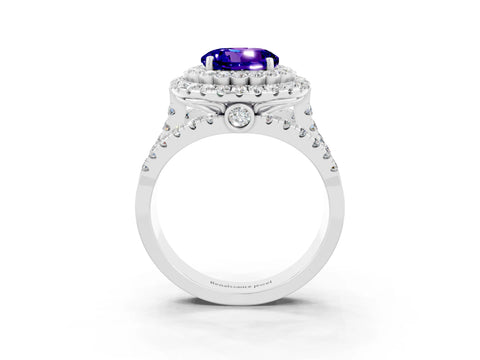 White gold Double Halo Round Cut Diamond Split Shank Pave Set Ring_3