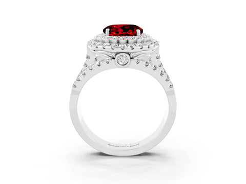White gold Double Halo Round Cut Diamond Split Shank Pave Set Ring_3