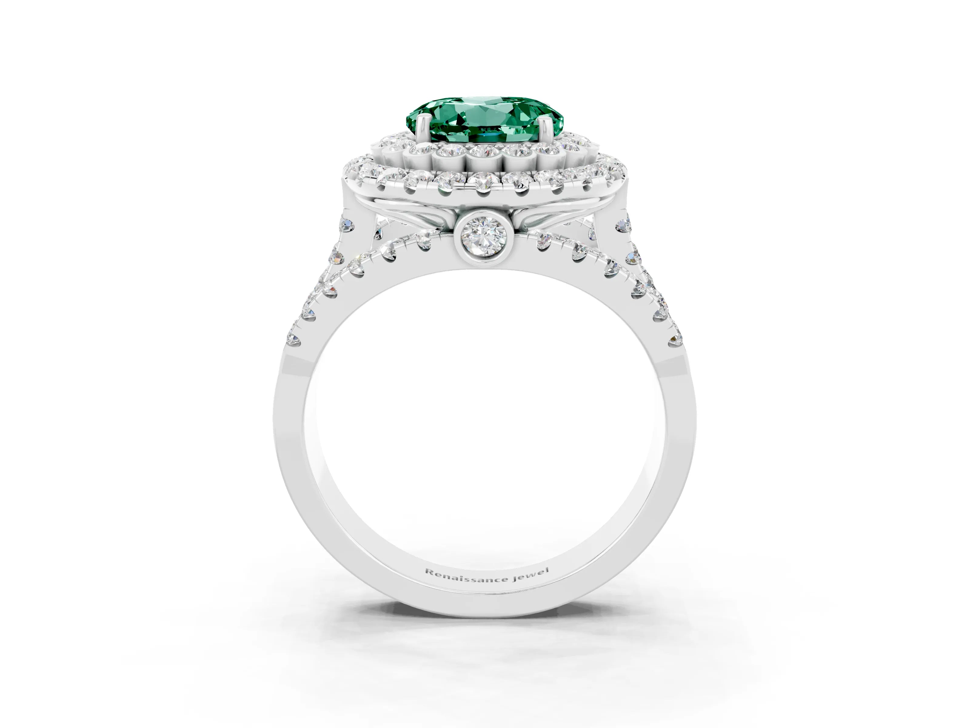 White gold Double Halo Round Cut Diamond Split Shank Pave Set Ring_3