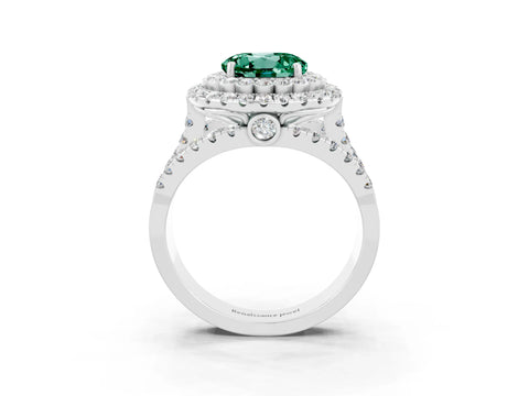 White gold Double Halo Round Cut Diamond Split Shank Pave Set Ring_3