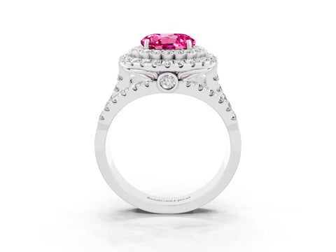 White gold Double Halo Round Cut Diamond Split Shank Pave Set Ring_3
