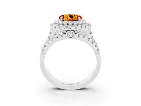White gold Double Halo Round Cut Diamond Split Shank Pave Set Ring_3