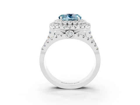 White gold Double Halo Round Cut Diamond Split Shank Pave Set Ring_3