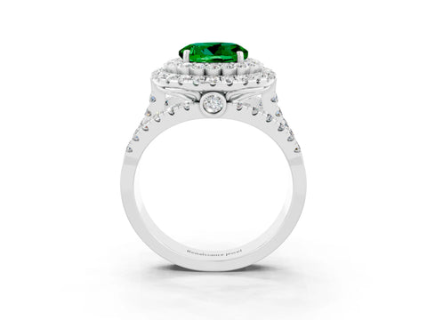 White gold Double Halo Round Cut Diamond Split Shank Pave Set Ring_3