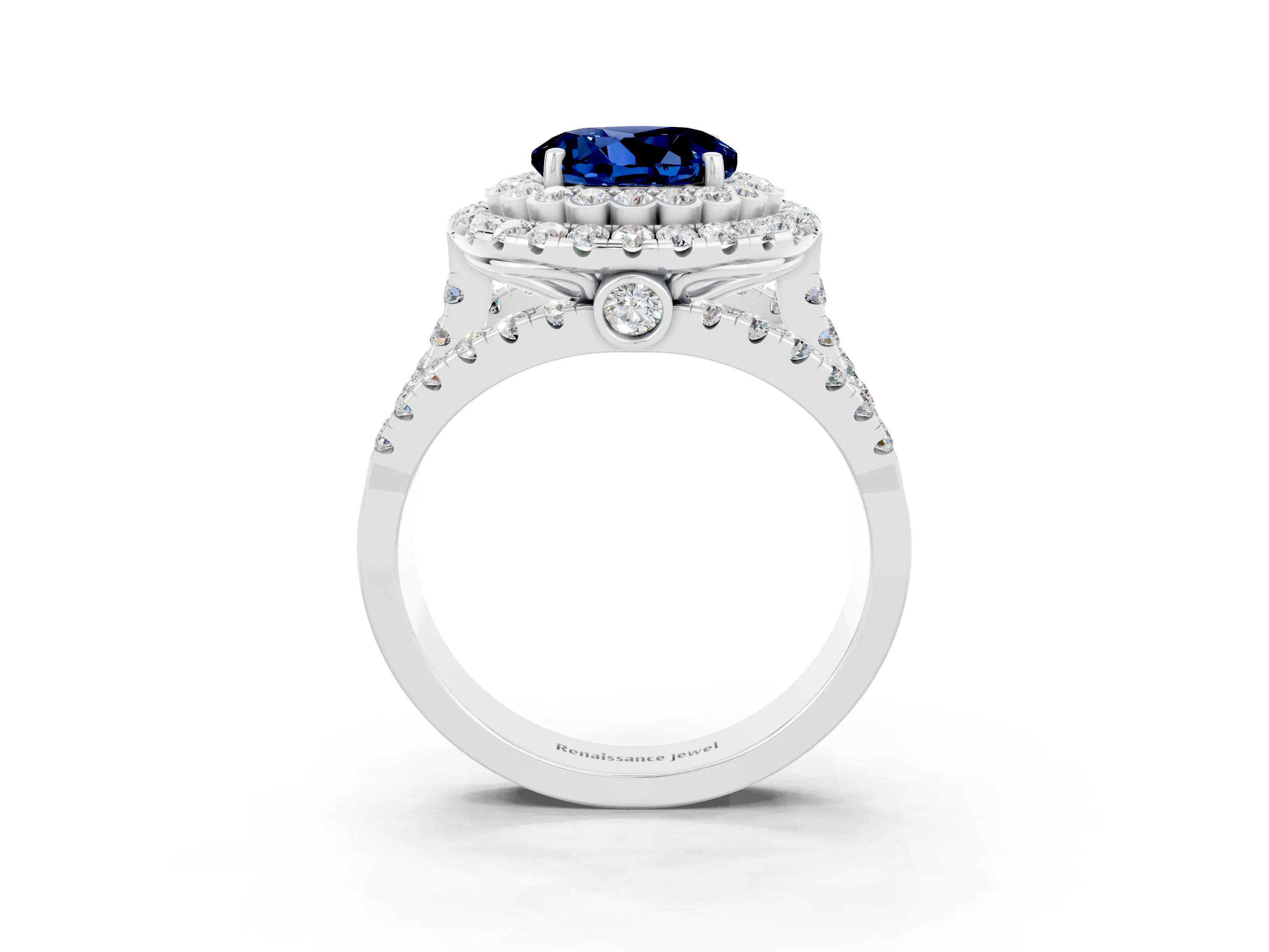 White gold Double Halo Round Cut Diamond Split Shank Pave Set Ring_3
