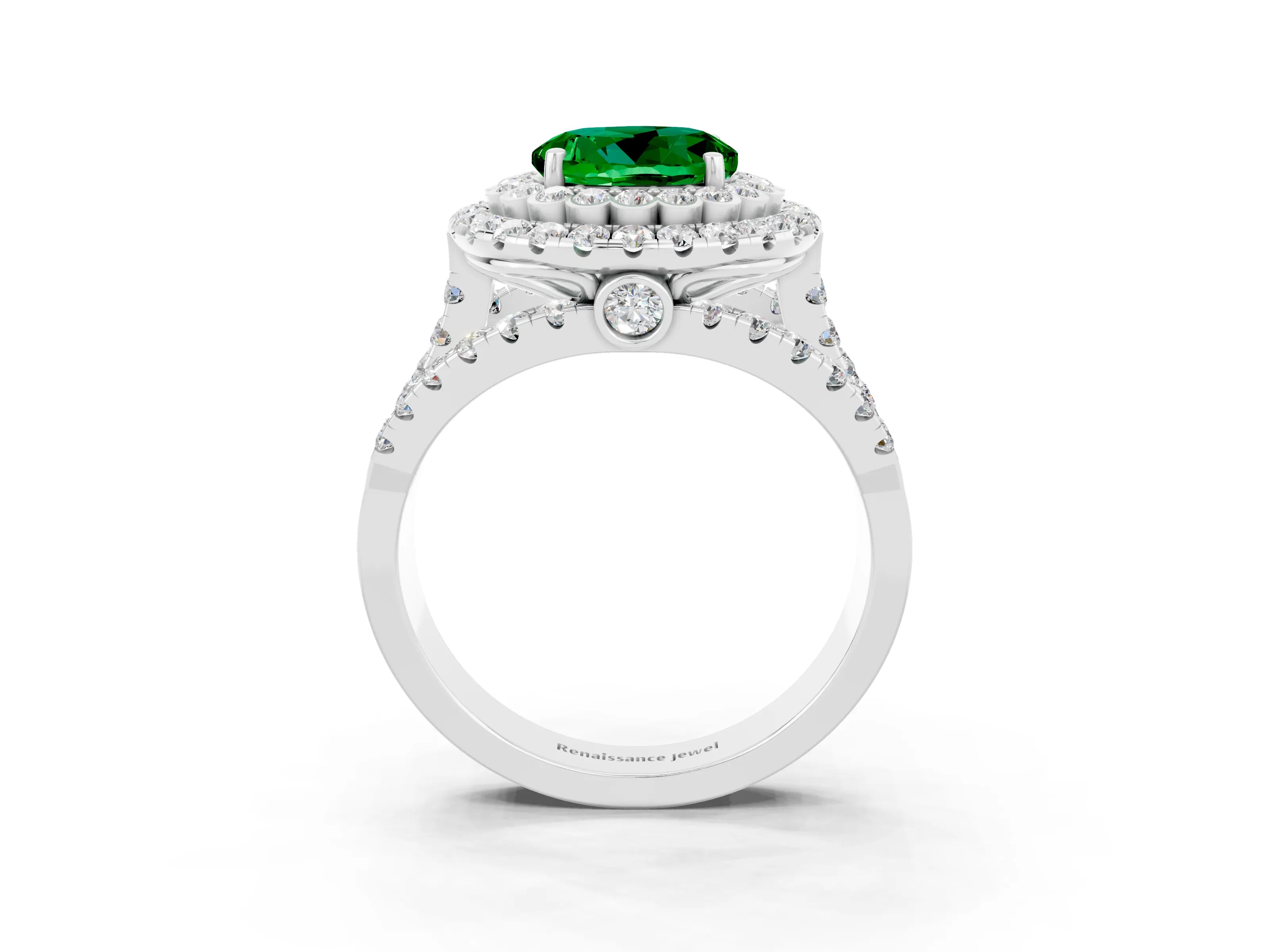 White gold Double Halo Round Cut Diamond Split Shank Pave Set Ring_3