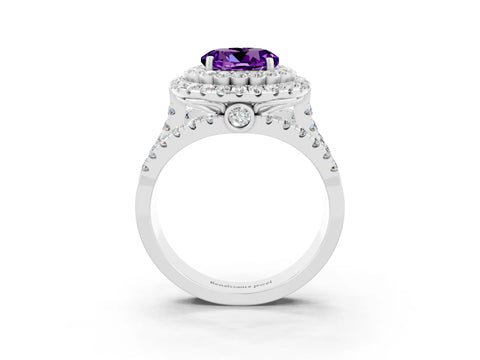 White gold Double Halo Round Cut Diamond Split Shank Pave Set Ring_3