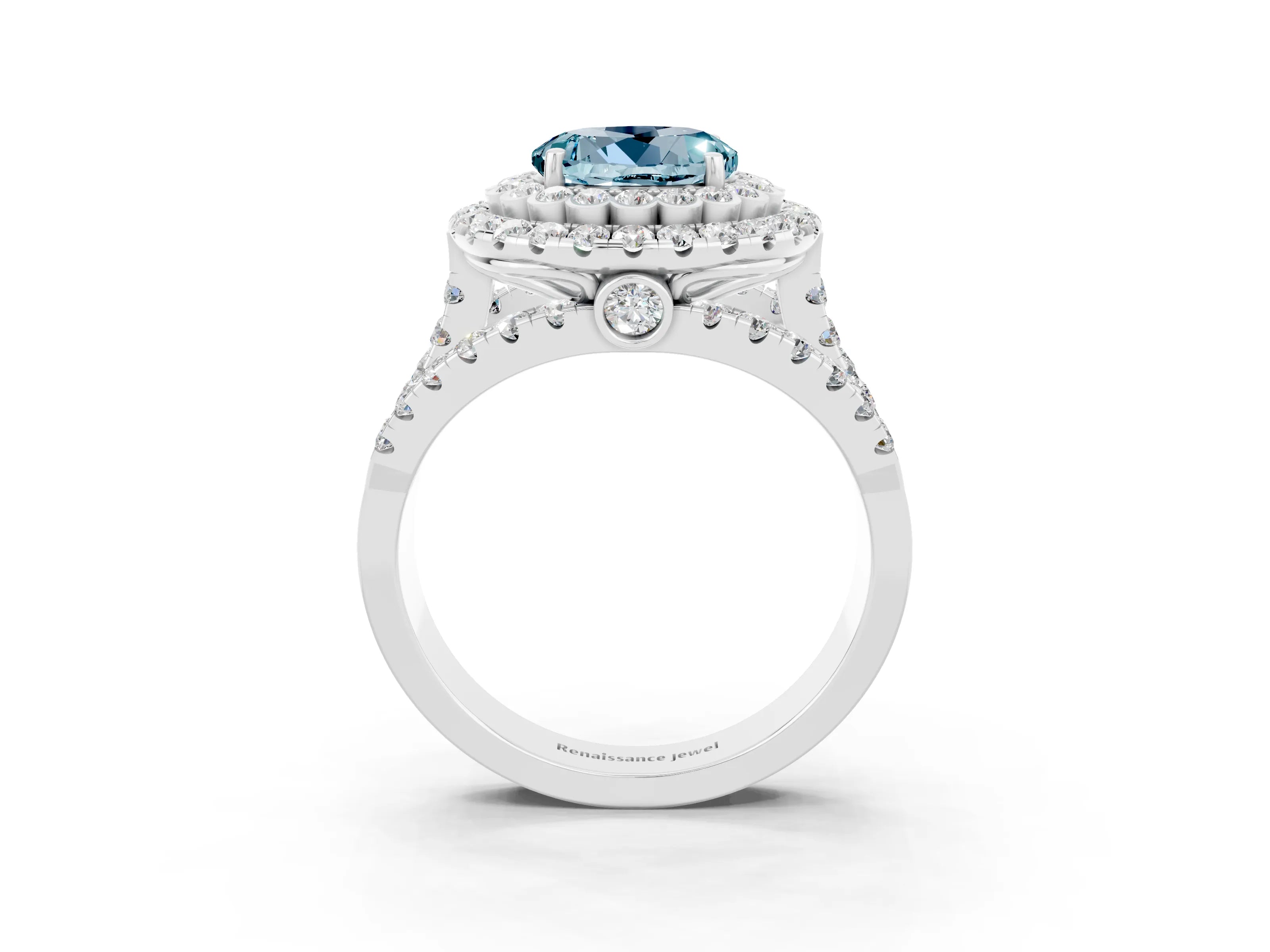 White gold Double Halo Round Cut Diamond Split Shank Pave Set Ring_3