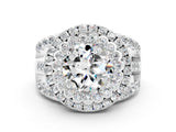White gold Double Halo Round Cut Diamond Split Shank Pave Set Ring