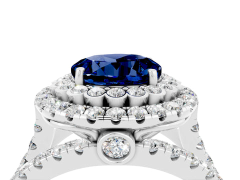 White gold Double Halo Round Cut Diamond Split Shank Pave Set Ring_4