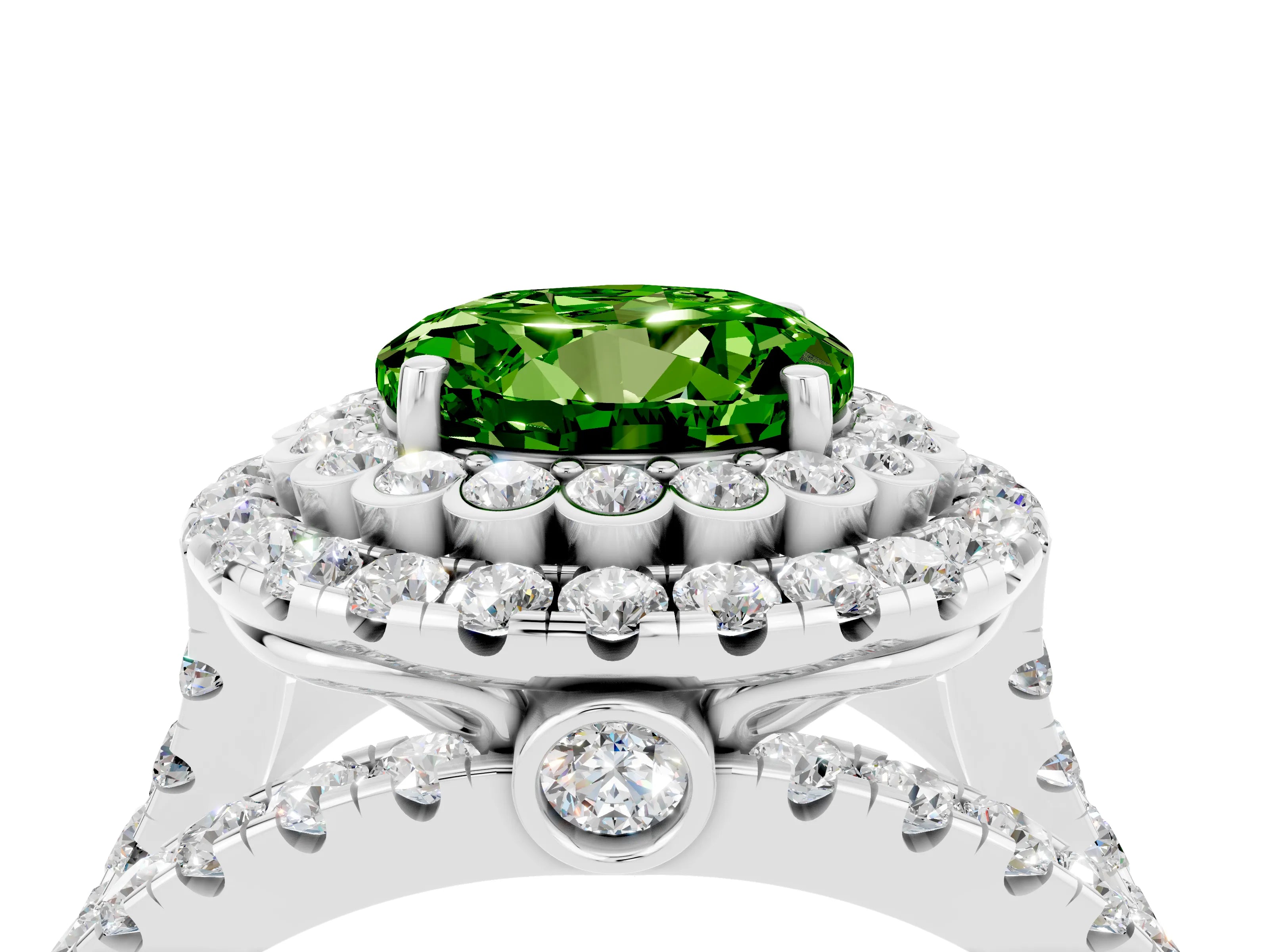 White gold Double Halo Round Cut Diamond Split Shank Pave Set Ring_4