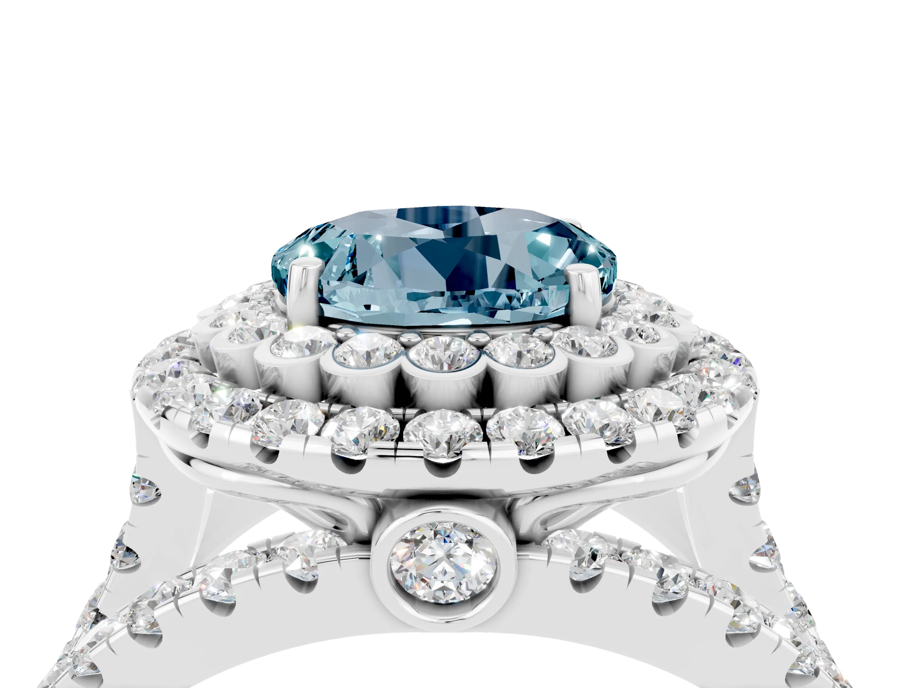 White gold Double Halo Round Cut Diamond Split Shank Pave Set Ring_4