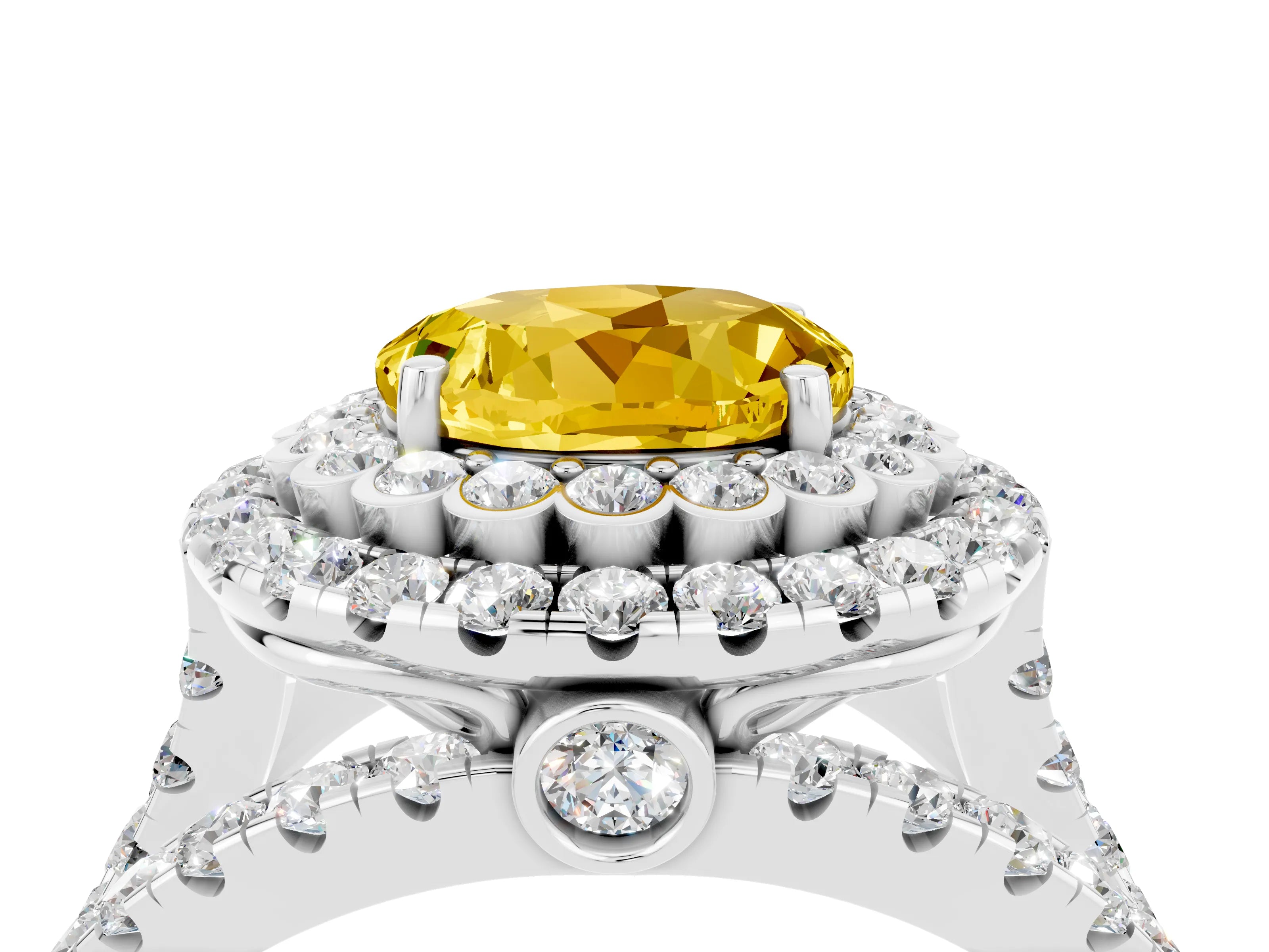 White gold Double Halo Round Cut Diamond Split Shank Pave Set Ring_4