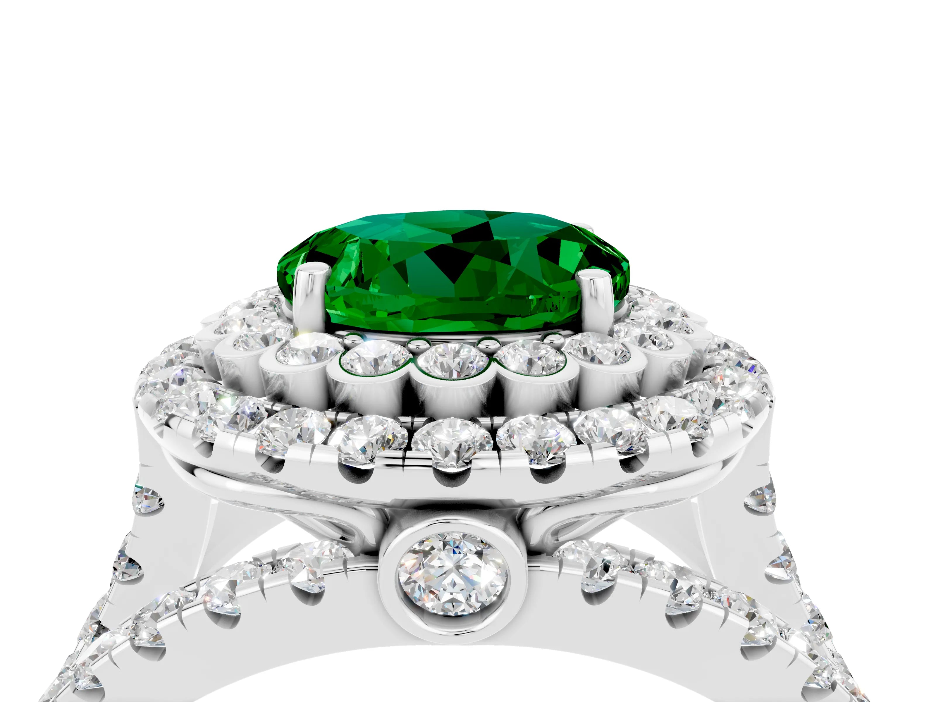 White gold Double Halo Round Cut Diamond Split Shank Pave Set Ring_4