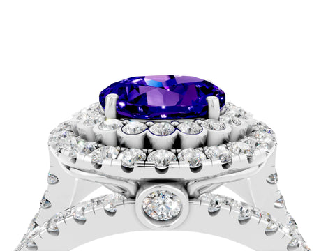 White gold Double Halo Round Cut Diamond Split Shank Pave Set Ring_4