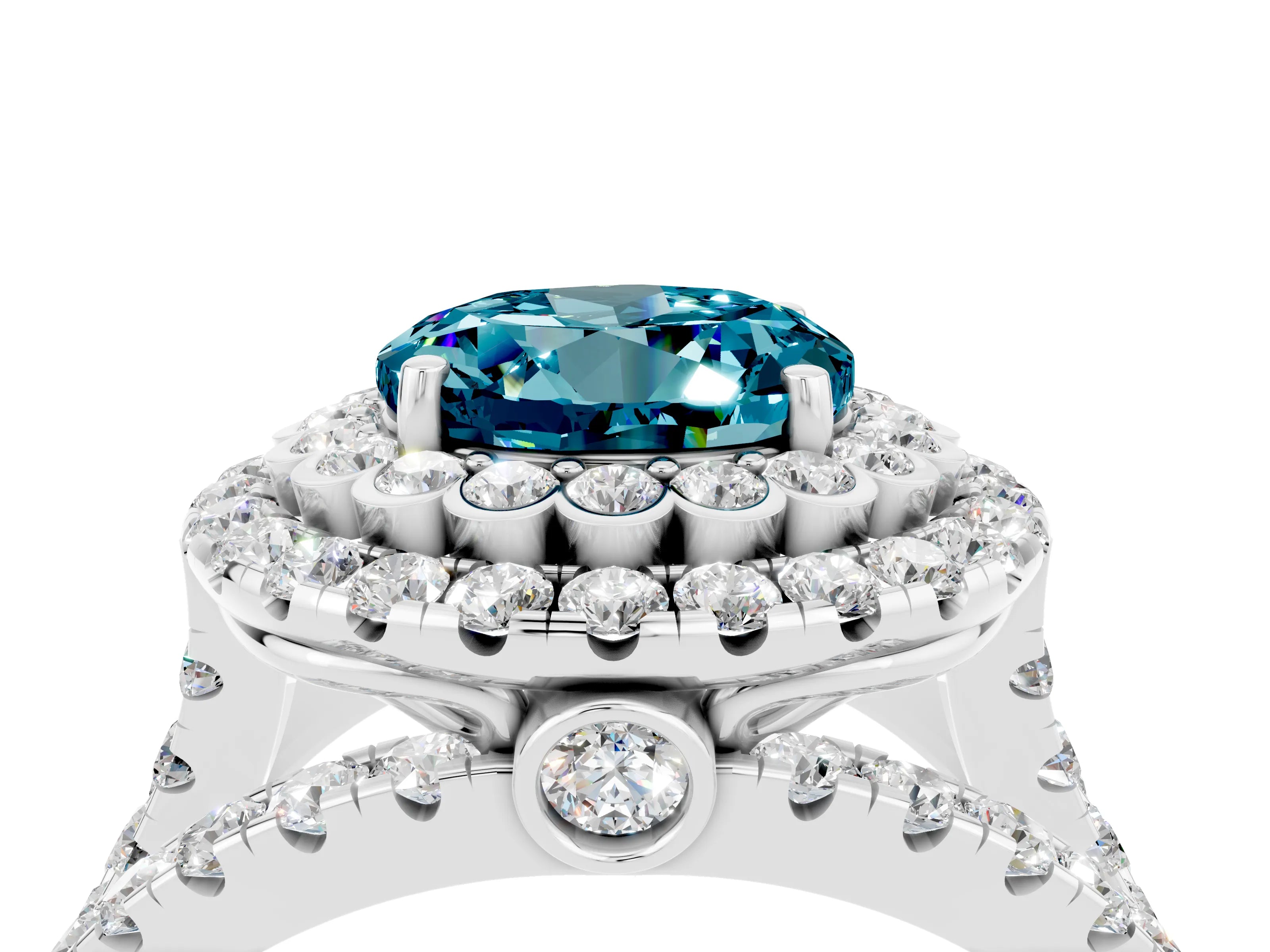 White gold Double Halo Round Cut Diamond Split Shank Pave Set Ring_4