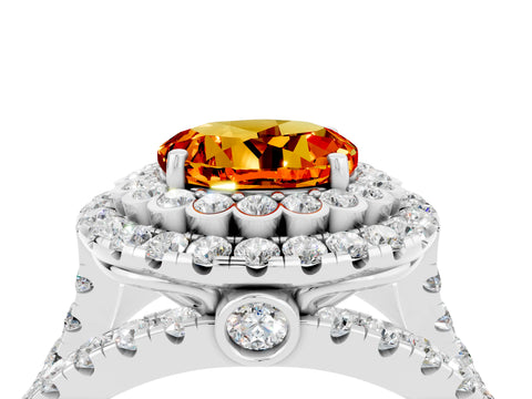 White gold Double Halo Round Cut Diamond Split Shank Pave Set Ring_4