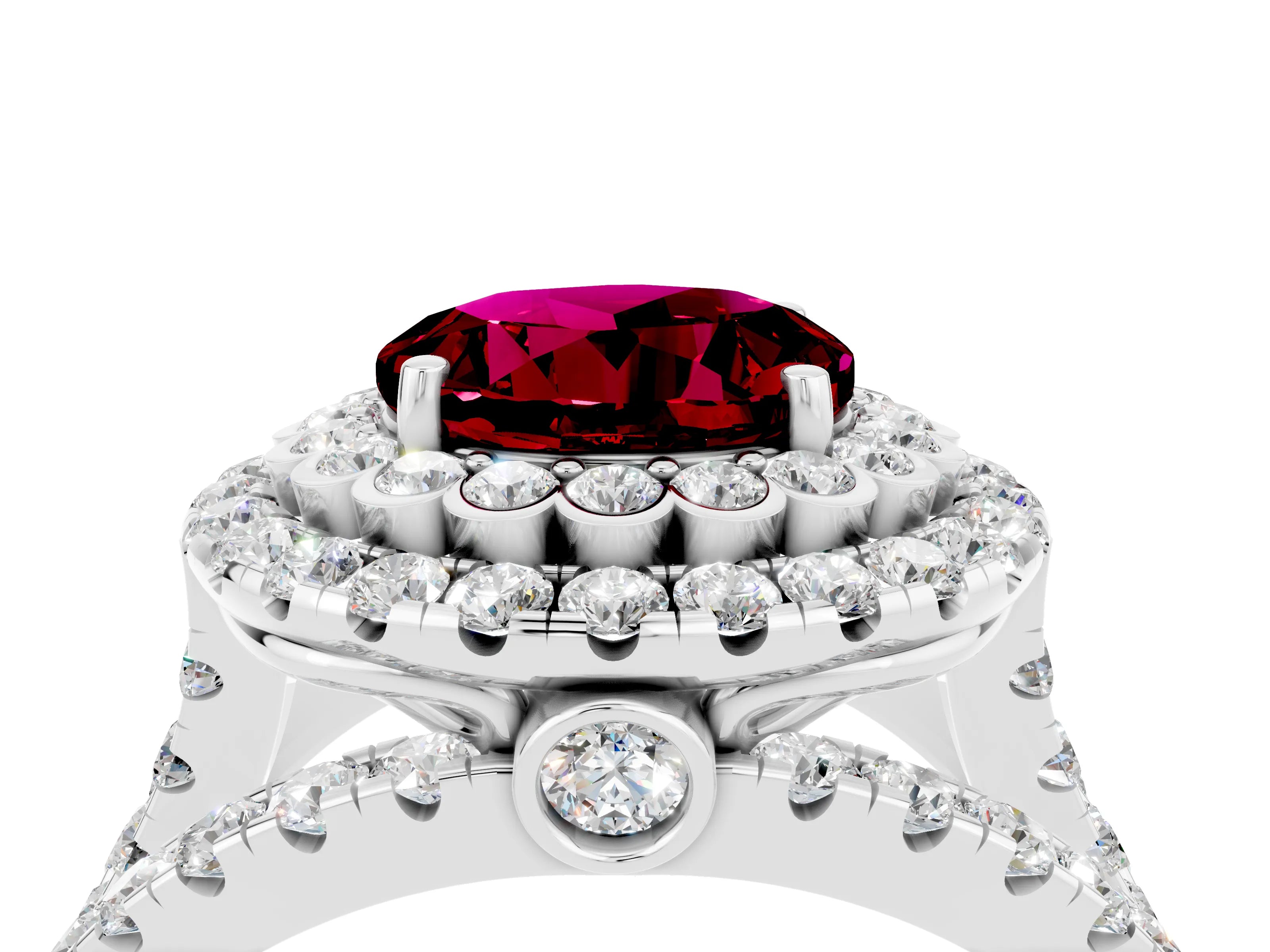 White gold Double Halo Round Cut Diamond Split Shank Pave Set Ring_4
