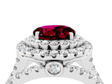 White gold Double Halo Round Cut Diamond Split Shank Pave Set Ring_4