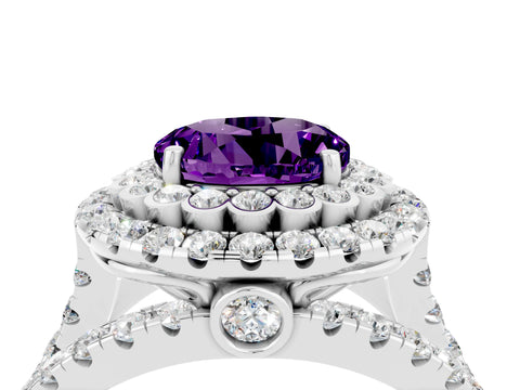 White gold Double Halo Round Cut Diamond Split Shank Pave Set Ring_4