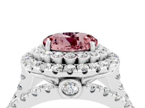 White gold Double Halo Round Cut Diamond Split Shank Pave Set Ring_4