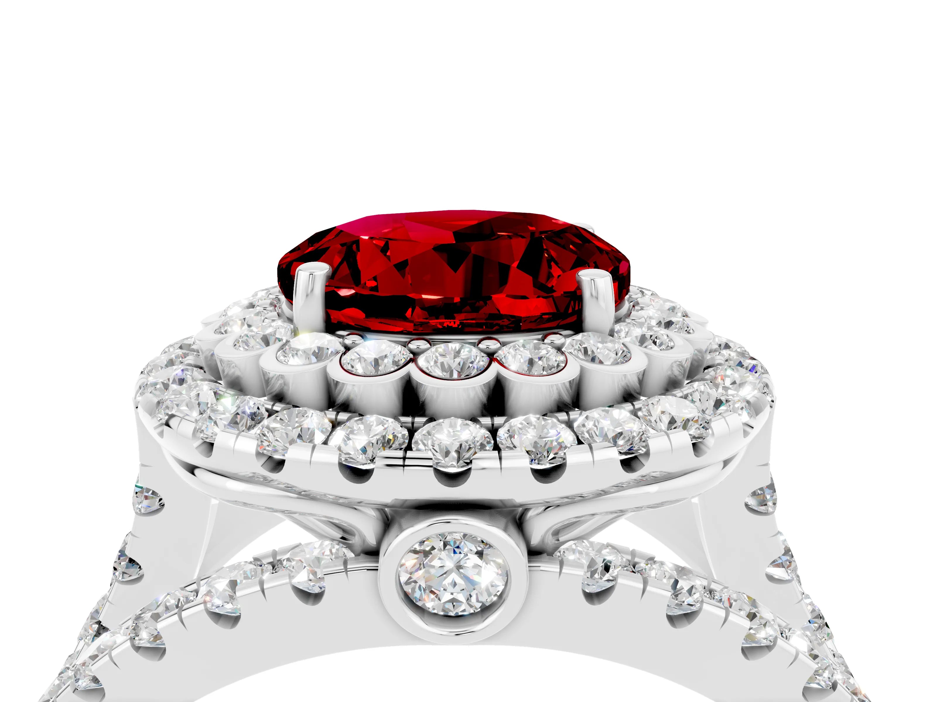 White gold Double Halo Round Cut Diamond Split Shank Pave Set Ring_4