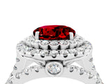 White gold Double Halo Round Cut Diamond Split Shank Pave Set Ring_4