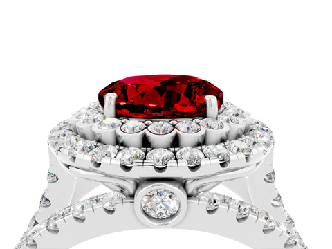 White gold Double Halo Round Cut Diamond Split Shank Pave Set Ring_4