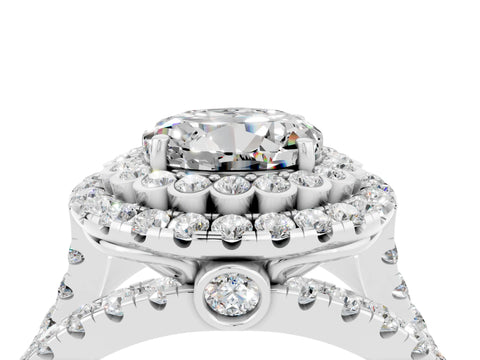 White gold Double Halo Round Cut Diamond Split Shank Pave Set Ring_4