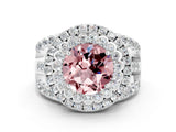 White gold Double Halo Round Cut Diamond Split Shank Pave Set Ring