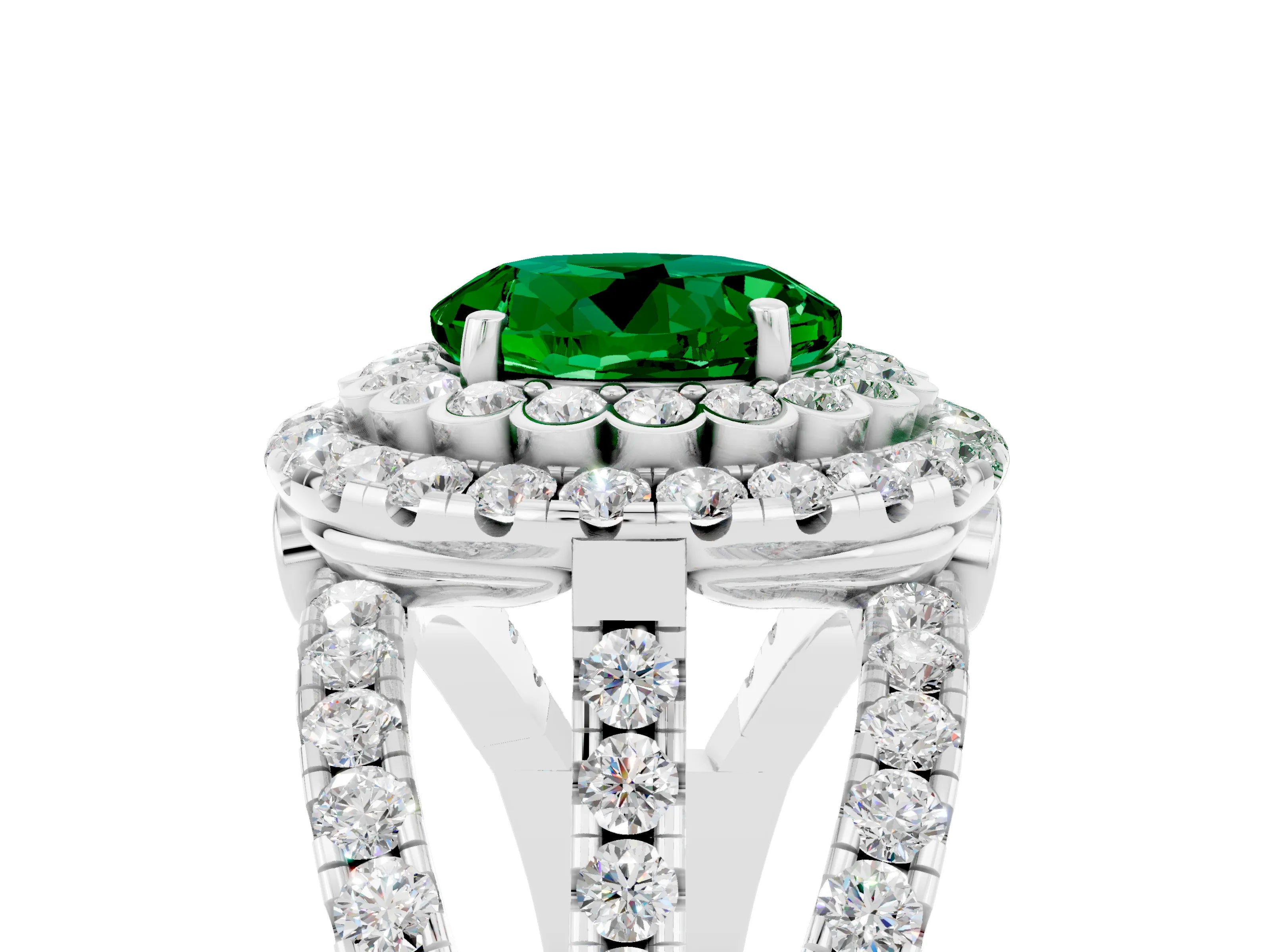 White gold Double Halo Round Cut Diamond Split Shank Pave Set Ring_5