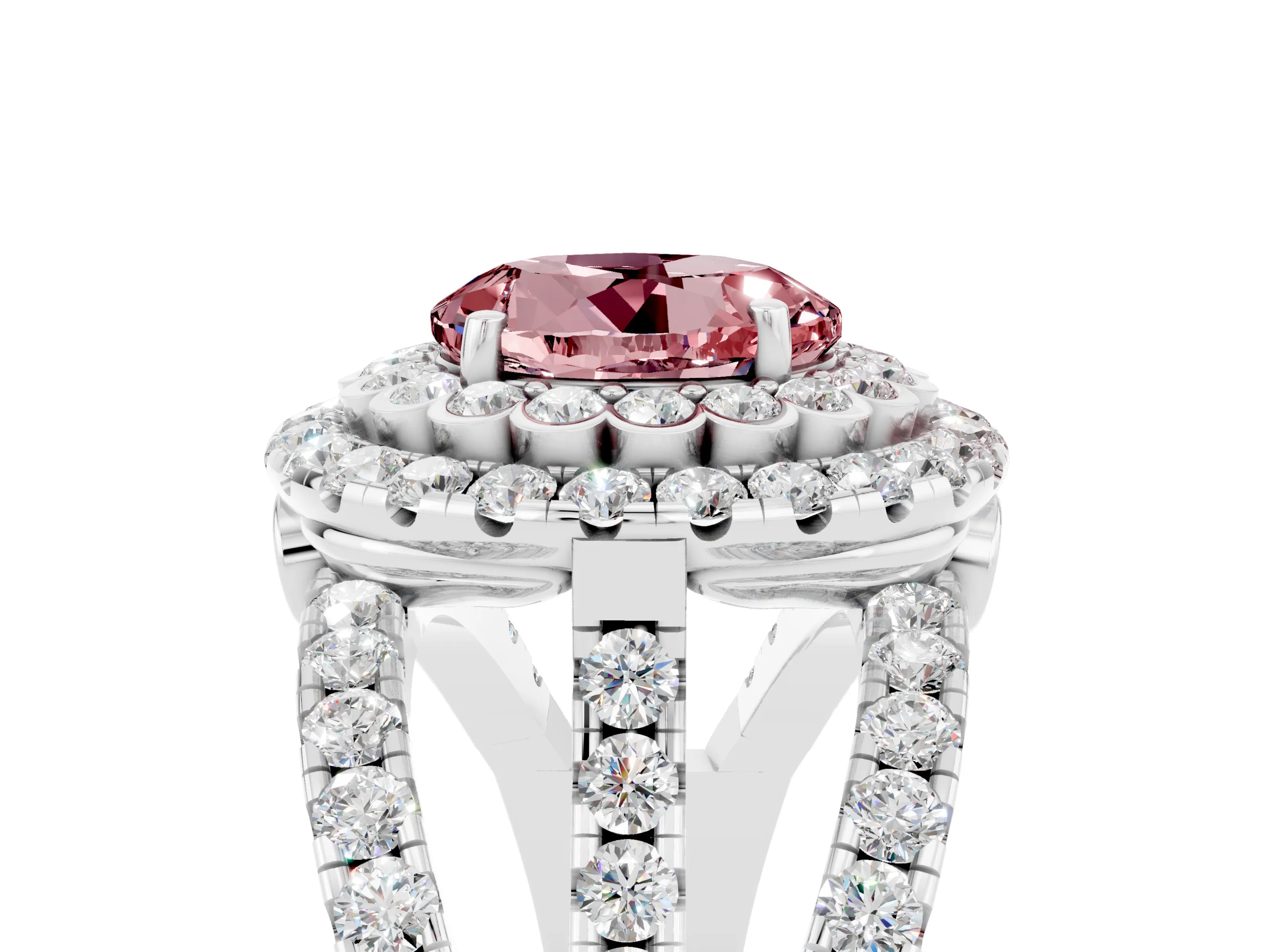 White gold Double Halo Round Cut Diamond Split Shank Pave Set Ring_5