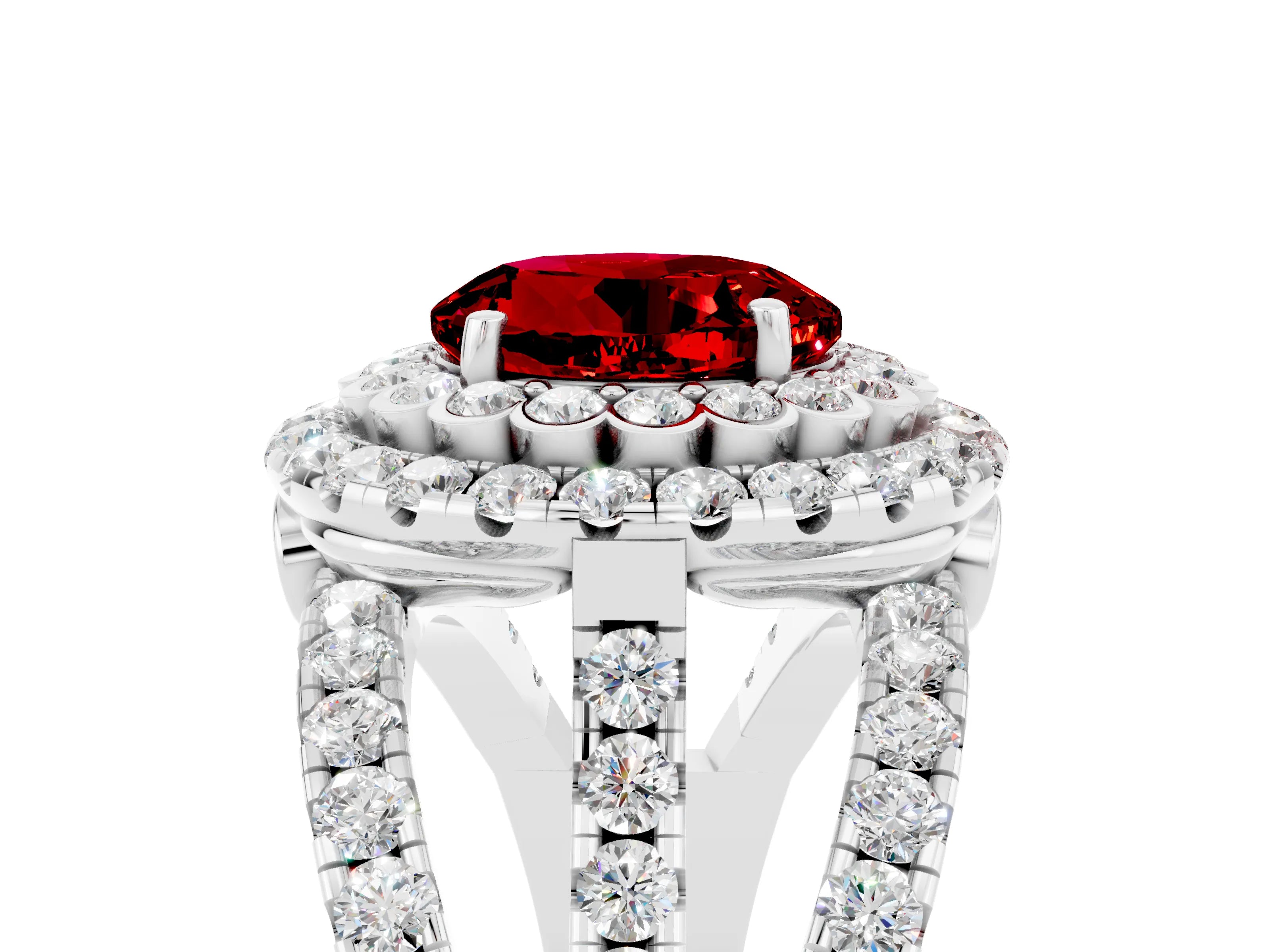White gold Double Halo Round Cut Diamond Split Shank Pave Set Ring_5