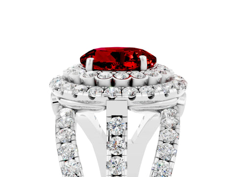White gold Double Halo Round Cut Diamond Split Shank Pave Set Ring_5