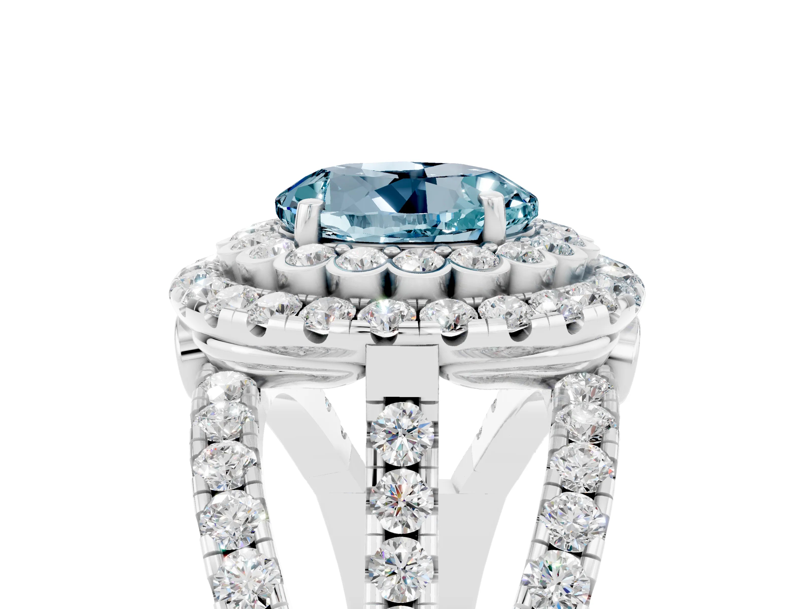White gold Double Halo Round Cut Diamond Split Shank Pave Set Ring_5