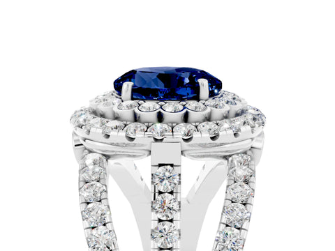 White gold Double Halo Round Cut Diamond Split Shank Pave Set Ring_5