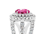 White gold Double Halo Round Cut Diamond Split Shank Pave Set Ring_5
