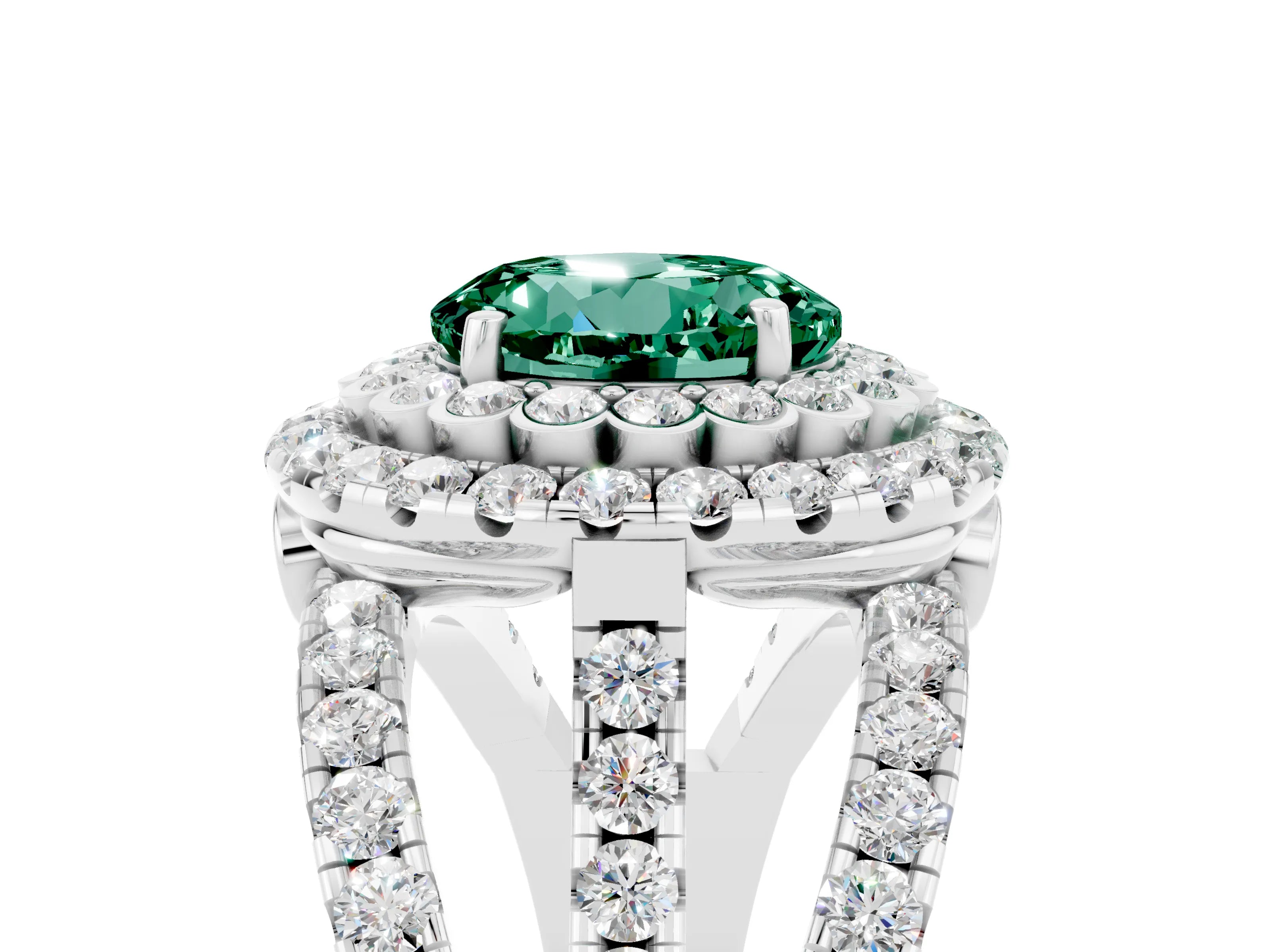 White gold Double Halo Round Cut Diamond Split Shank Pave Set Ring_5