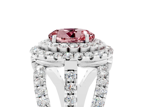 White gold Double Halo Round Cut Diamond Split Shank Pave Set Ring_5