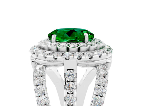 White gold Double Halo Round Cut Diamond Split Shank Pave Set Ring_5