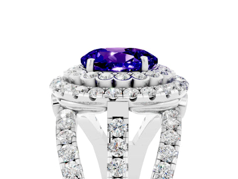 White gold Double Halo Round Cut Diamond Split Shank Pave Set Ring_5