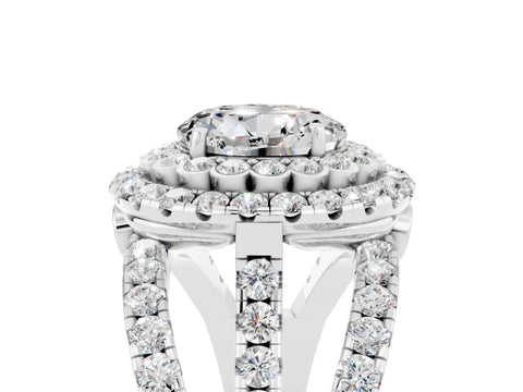 White gold Double Halo Round Cut Diamond Split Shank Pave Set Ring_5